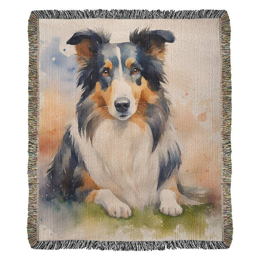 Watercolor Collie Woven Blanket Tapestry