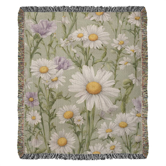 April Birth Flower Blanket Daises and Sweet Pea Woven Blanket