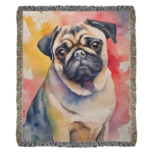 Watercolor Pug Woven Blanket Tapestry
