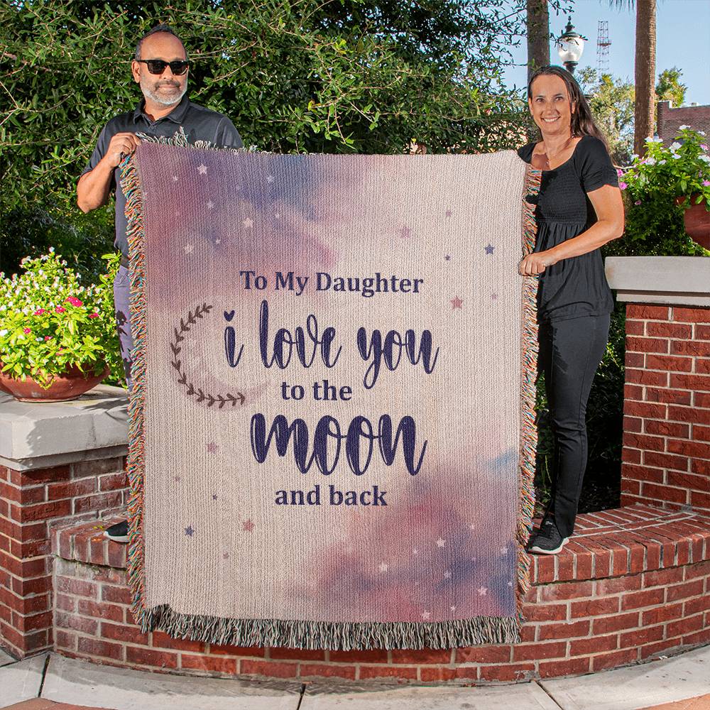 Daughter I Love you To The Moon Woven Blanket Gift