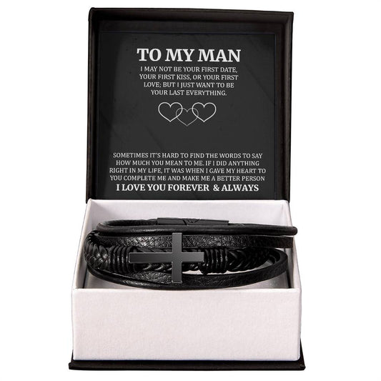 To My Man Forever and Always Mens Cross Bracelet