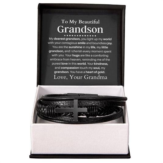Grandson from Grandma Mens Cross Bracelet