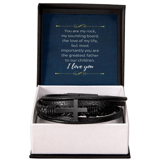 Devoted Husband and Father Mens Cross Bracelet