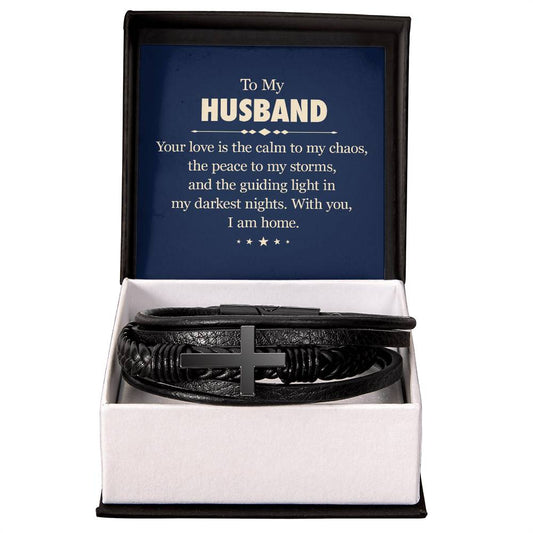 To My Husband Mens Cross Bracelet