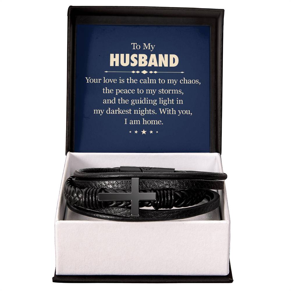 To My Husband Mens Cross Bracelet