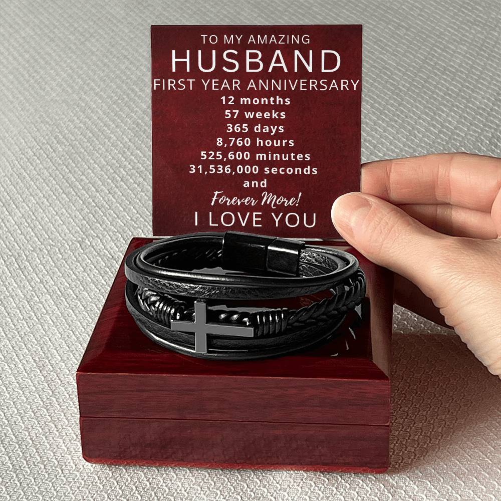 Husband One Year Anniversary Mens Cross Bracelet