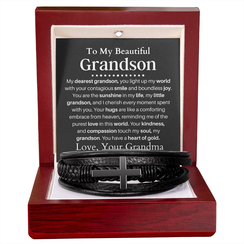 Grandson from Grandma Mens Cross Bracelet