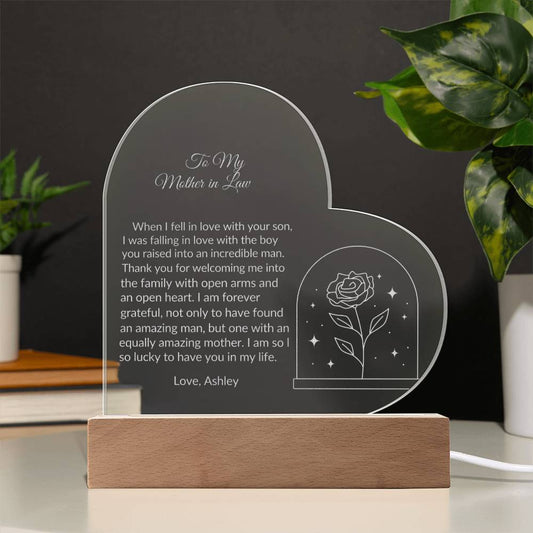 To My Mother in Law Engraved Acrylic Plaque Gift