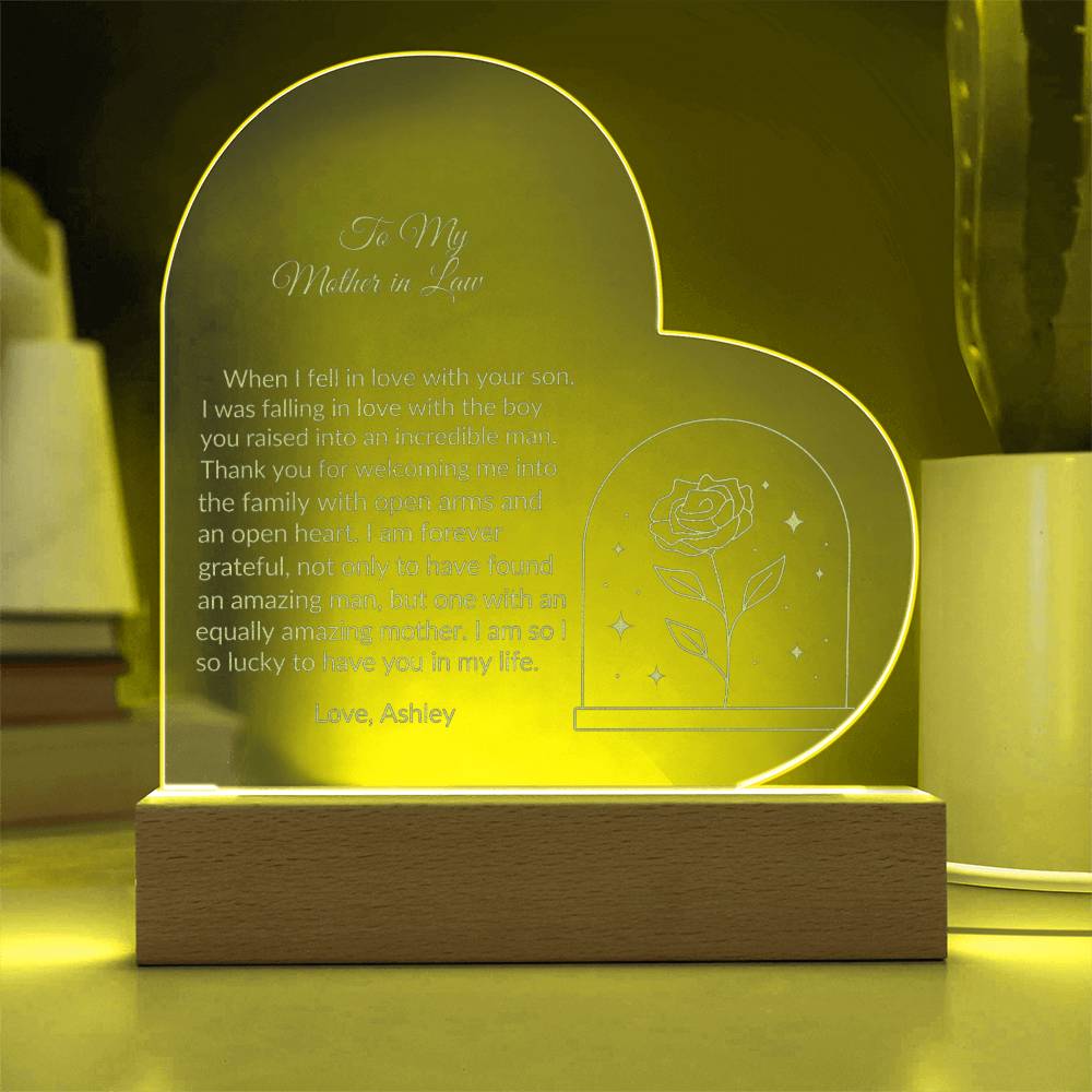 To My Mother in Law Engraved Acrylic Plaque Gift