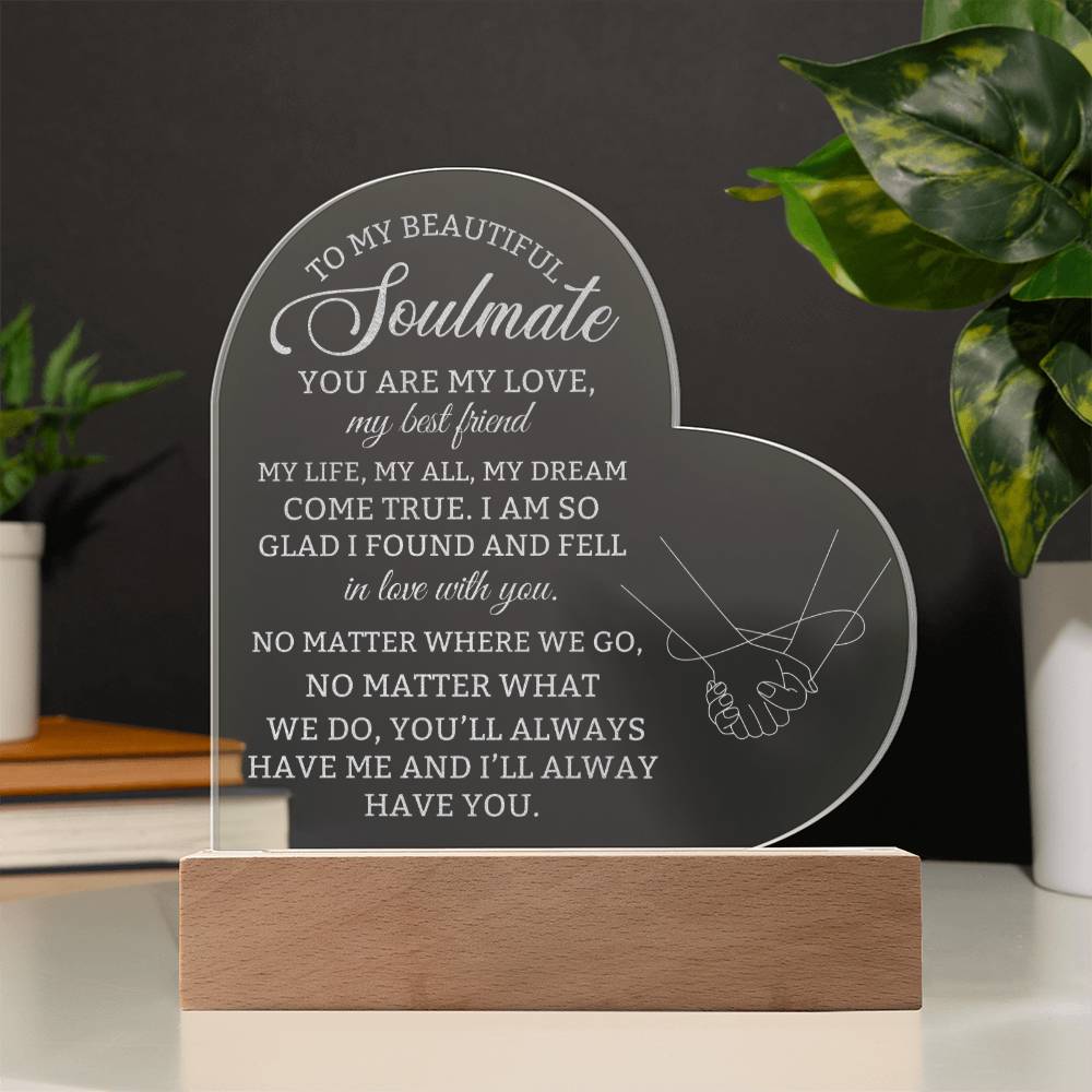 To My Soulmate Heart Engraved Plaque Gift for Wife Girlfriend Husband