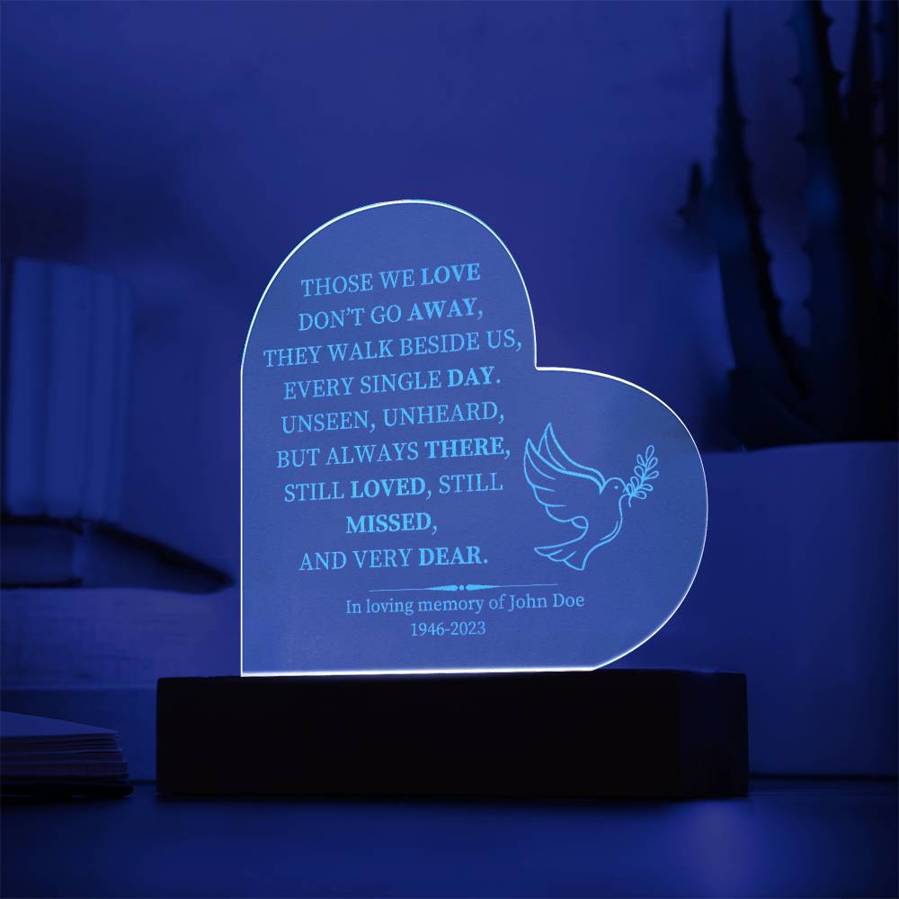 Personalized Lighted Memorial Heart with Battery Operated Base
