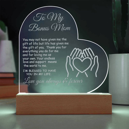 Bonus  Mom Engraved Acrylic Heart Gift for Stepmom