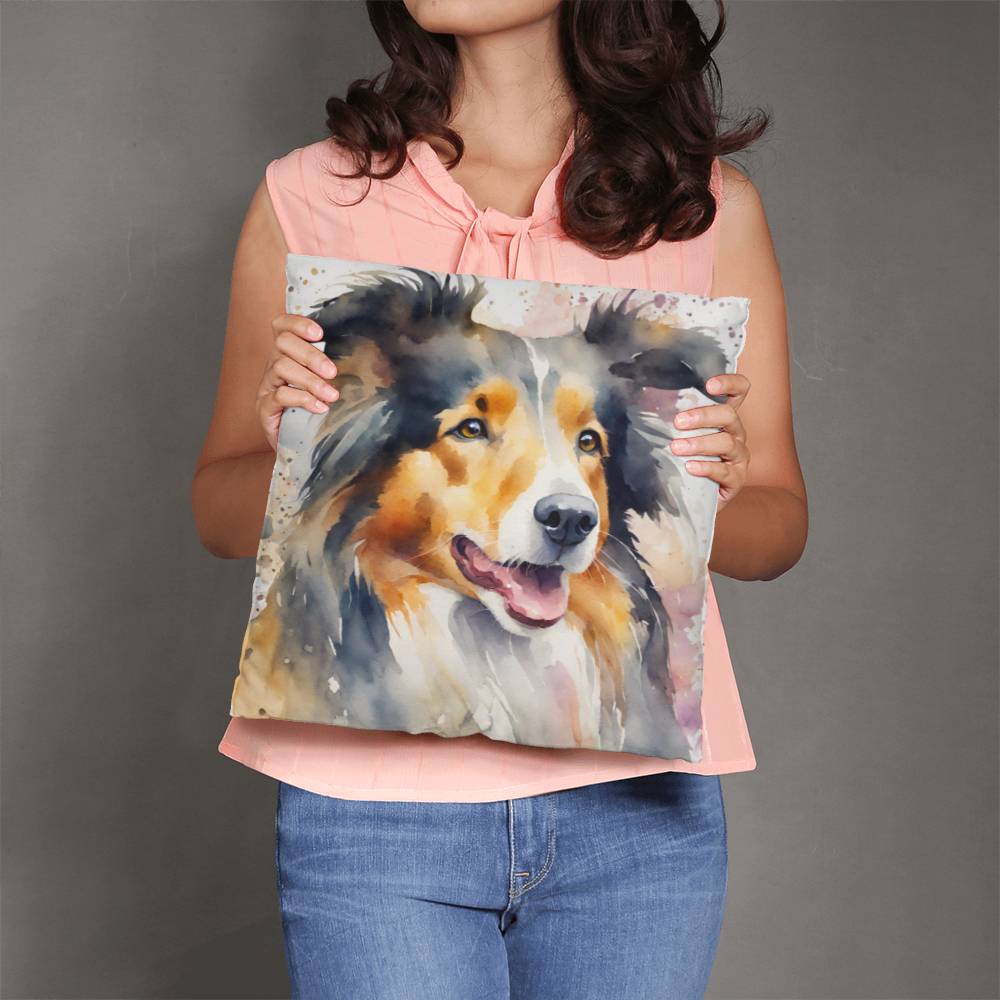 Watercolor Collie Throw Pillow in 5 Sizes