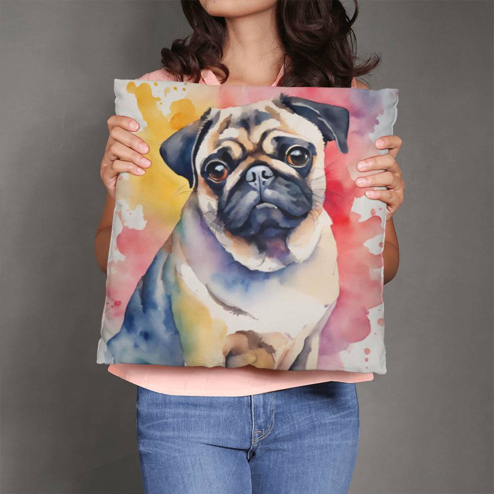 Watercolor Pug Pillow in 5 Sizes