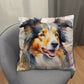 Watercolor Collie Throw Pillow in 5 Sizes
