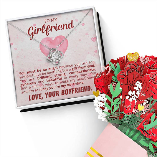 Girlfriend Valentines day Knot Necklace & Paper Flower Bouquet Gift