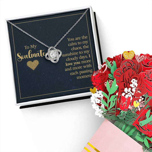 To my soulmate - you are the calm to my chaos - Knot Necklace & Paper Flower Bouquet Gift