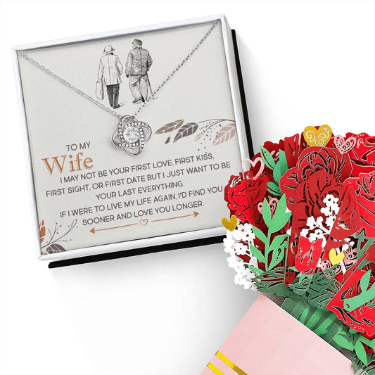 Wife Love You Longer Knot Necklace & Paper Flower Bouquet