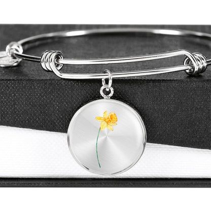 April Birth Flower Daisy Personalized Birth Flower Bangle Bracelet