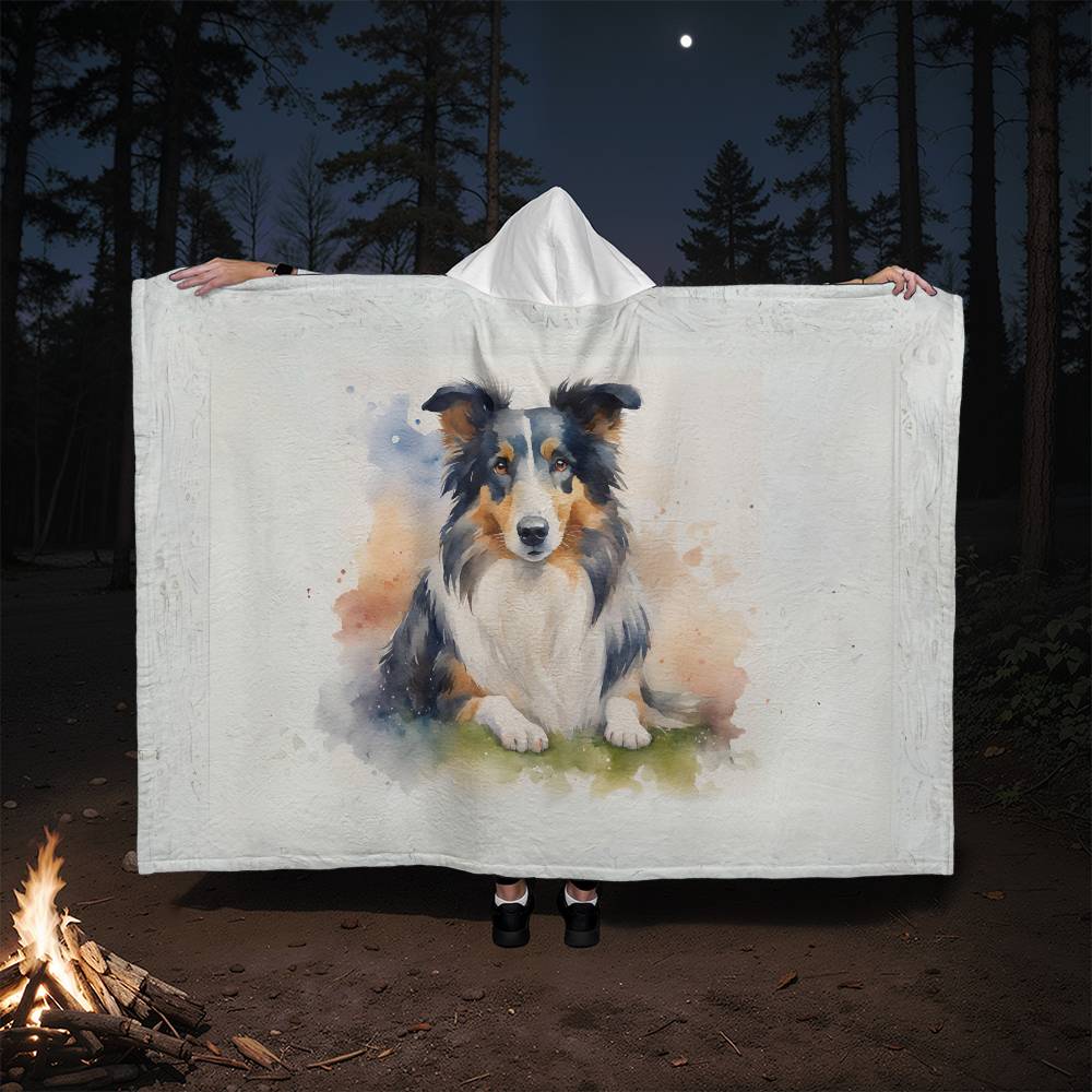Watercolor Collie Sherpa Hooded Blanket