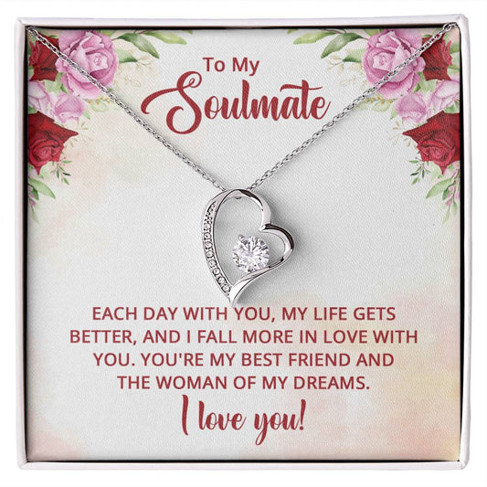 To My Soulmate -  Woman Of My Dreams Heart Necklace Gift