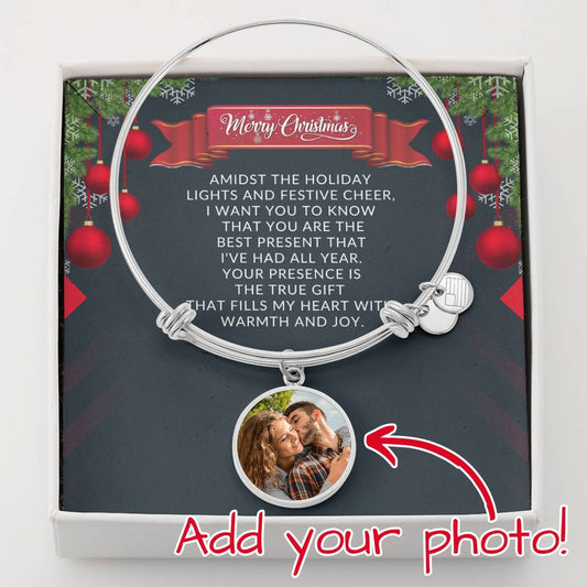 Personalized Engraved Photo Bangle Bracelet - Christmas Gift