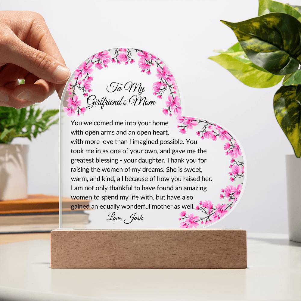 To My Girlfriends Mom Acrylic Heart Plaque