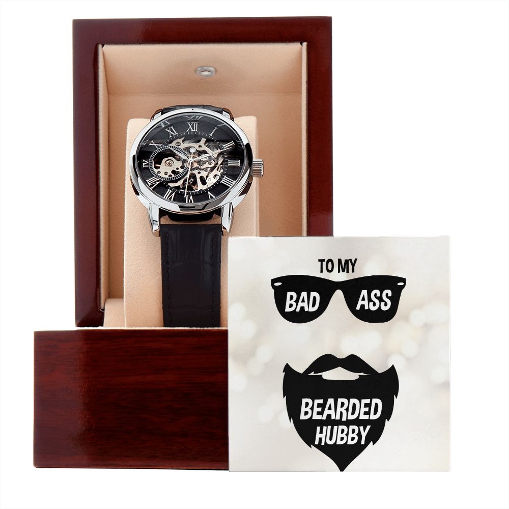 Badass Bearded Hubby Men's Openwork Watch with Lighted Gift Box-FashionFinds4U