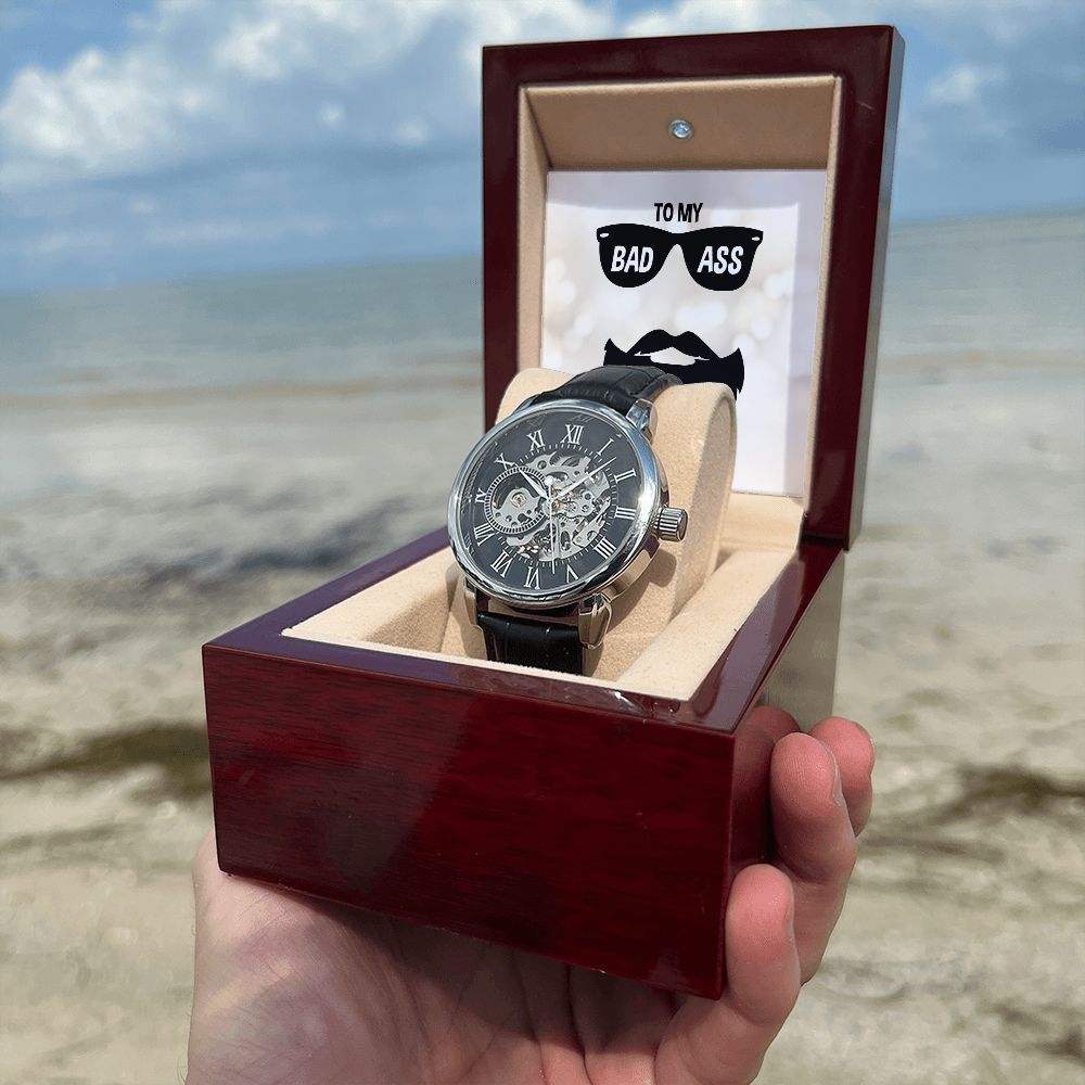 Badass Bearded Hubby Men's Openwork Watch with Lighted Gift Box-FashionFinds4U