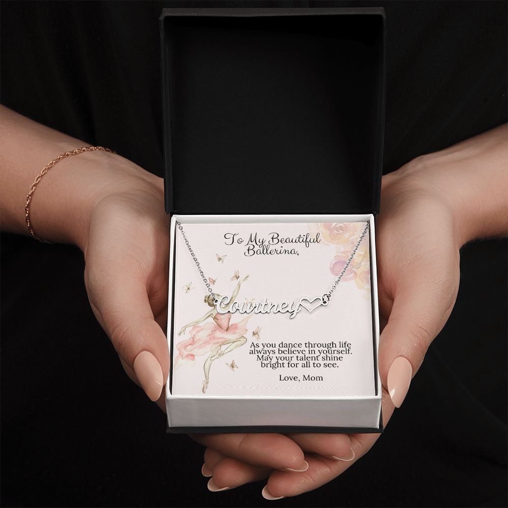 Ballerina Necklace - Dance Gift From Mom -Personalized Name Necklace With Heart-FashionFinds4U