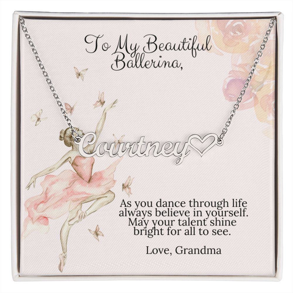 Ballerina Necklace From Grandma - Gift For Dancer - Personalized Name Necklace With Heart-FashionFinds4U