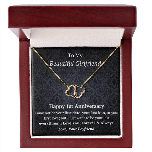 Beautiful Girlfriend - 1st Anniversary -10K Gold Diamond Infinity Hearts Necklace-FashionFinds4U