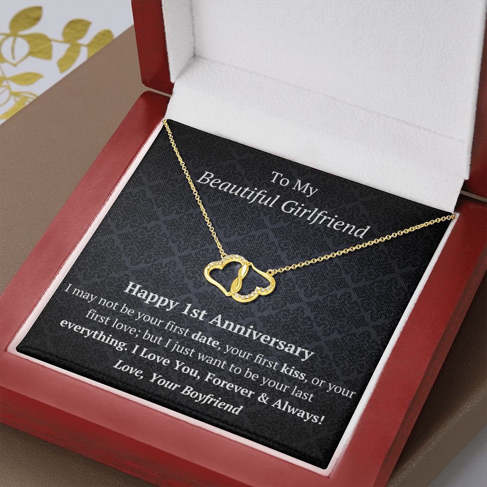 Beautiful Girlfriend - 1st Anniversary -10K Gold Diamond Infinity Hearts Necklace-FashionFinds4U
