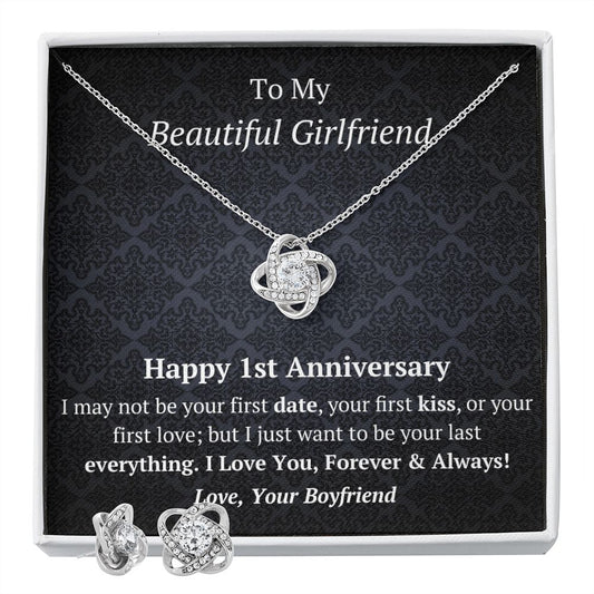 Beautiful Girlfriend - 1st Anniversary Love Knot Necklace Earring Set-FashionFinds4U