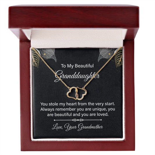 Beautiful Granddaughter-10K Gold Diamond Infinity Hearts Necklace-FashionFinds4U