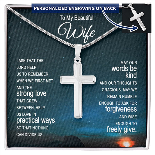 Beautiful Wife - I Ask The Lord Help Us - Engraved Stainless Steel Cross-FashionFinds4U