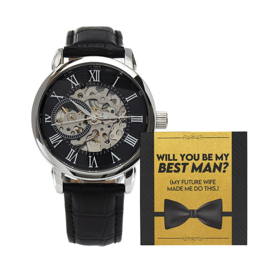Best Man Wedding Men's Openwork Watch with Lighted Gift Box-FashionFinds4U