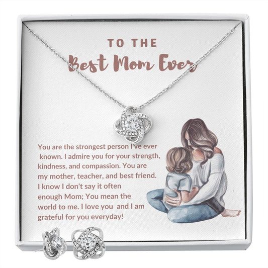 Best Mom Ever Love Knot Necklace and Earring Gift Set-FashionFinds4U