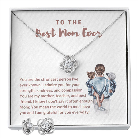 Best Mom Ever Love Knot Necklace Earring Gift Set-FashionFinds4U