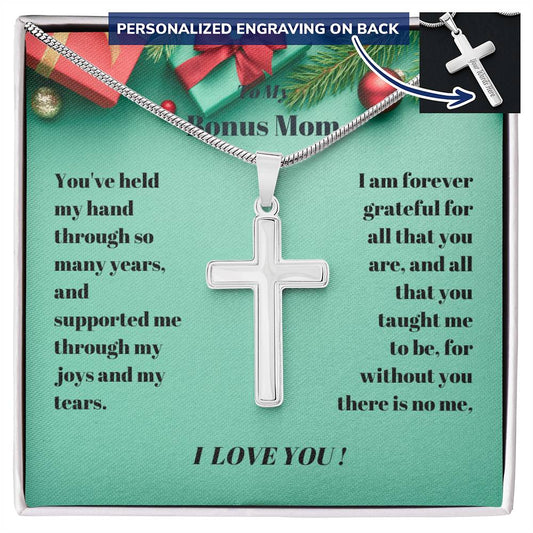 Bonus Mom - Christmas - Personalized Cross Necklace