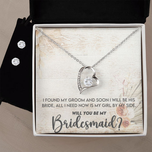 Bridesmaid Proposal Necklace - Bridal Jewelry - Heart Pendant Earring Set-FashionFinds4U