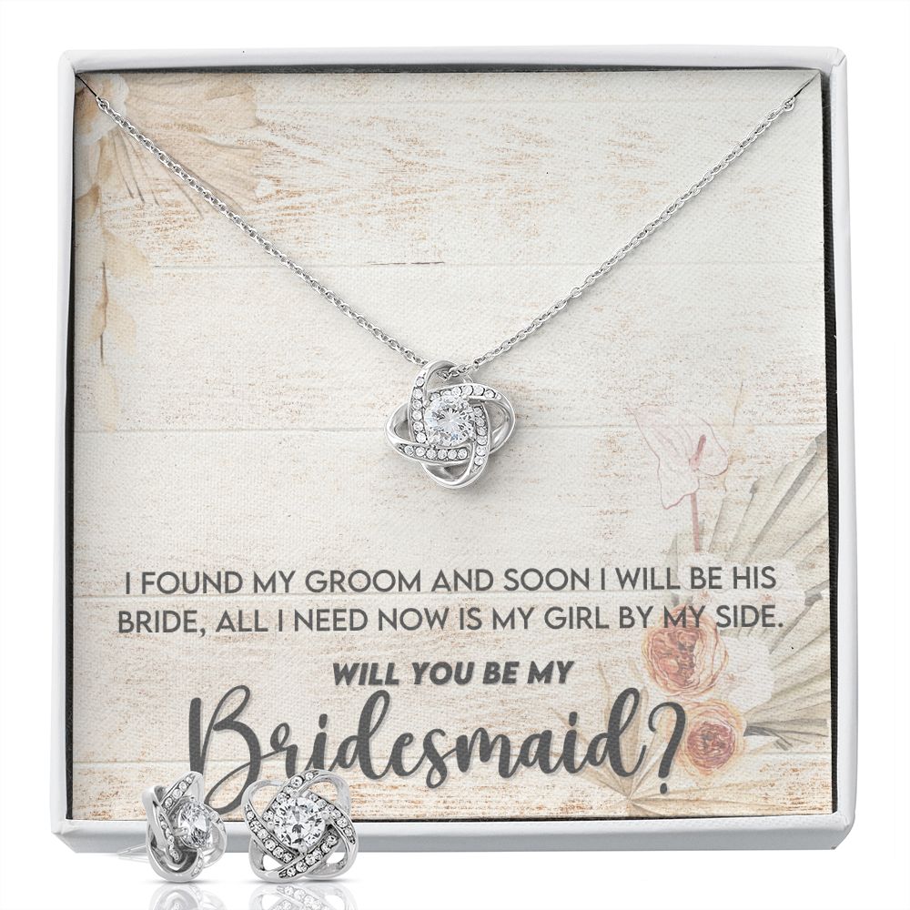 Bridesmaid Proposal Necklace - Bridal Jewelry - Love Knot Pendant Earring Set-FashionFinds4U