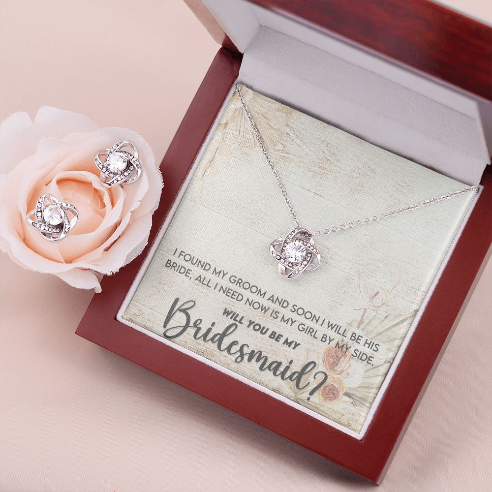 Bridesmaid Proposal Necklace - Bridal Jewelry - Love Knot Pendant Earring Set-FashionFinds4U