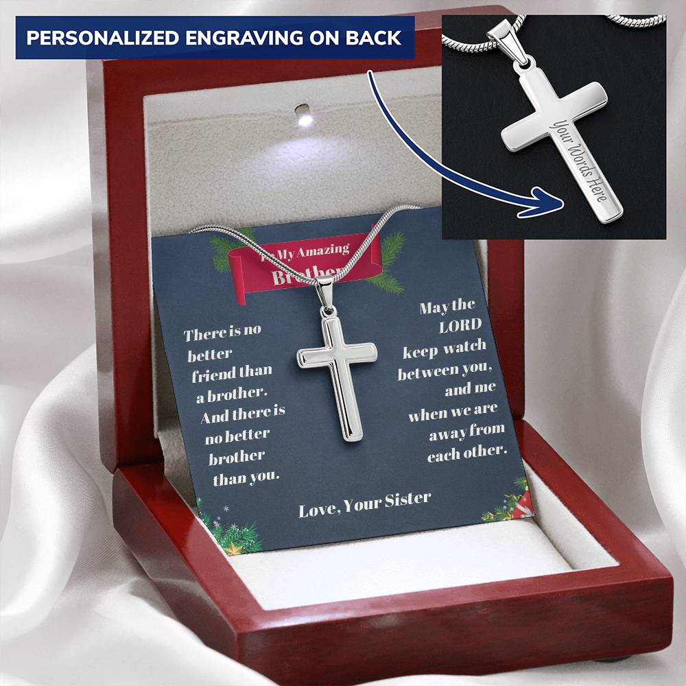 Brother - Christmas - Personalized Cross Necklace