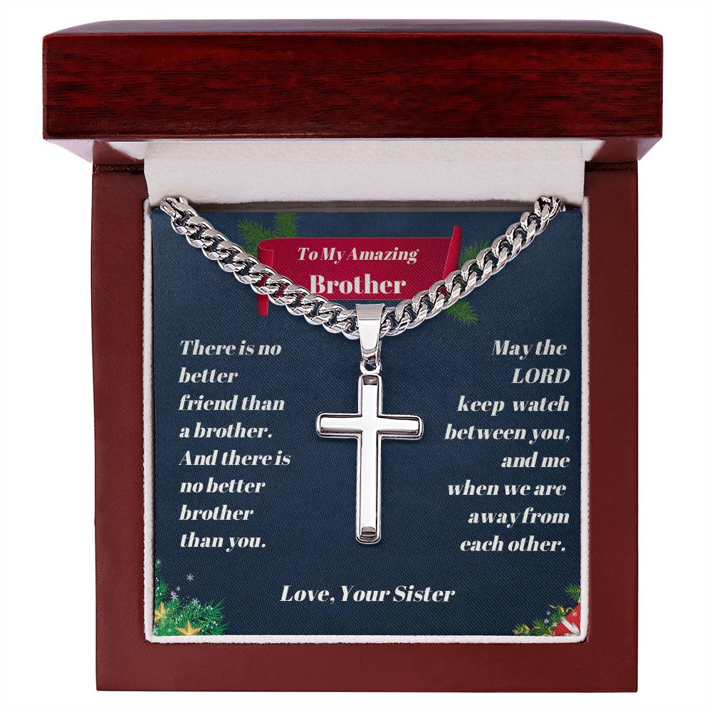 Brother - Christmas-  Personalized Cross Necklace on Cuban Chain
