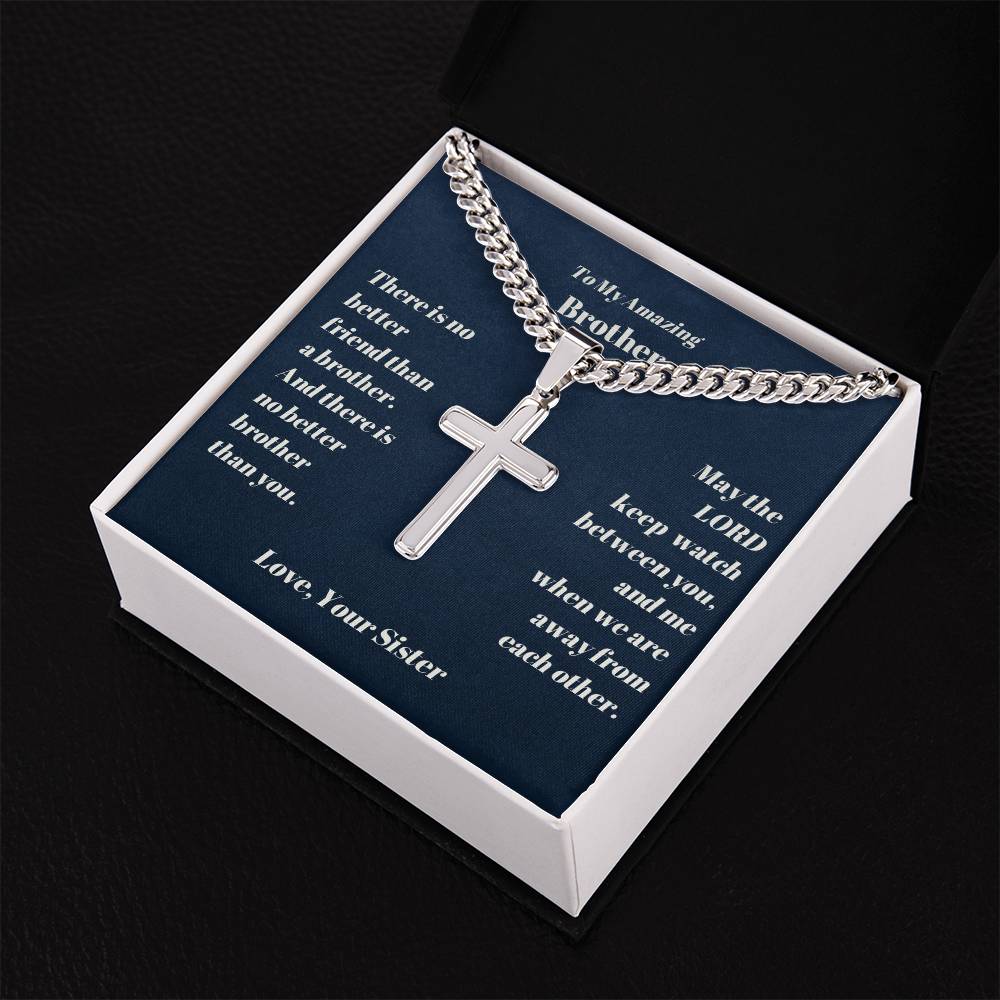 Brother Personalized Cross Necklace on Cuban Chain