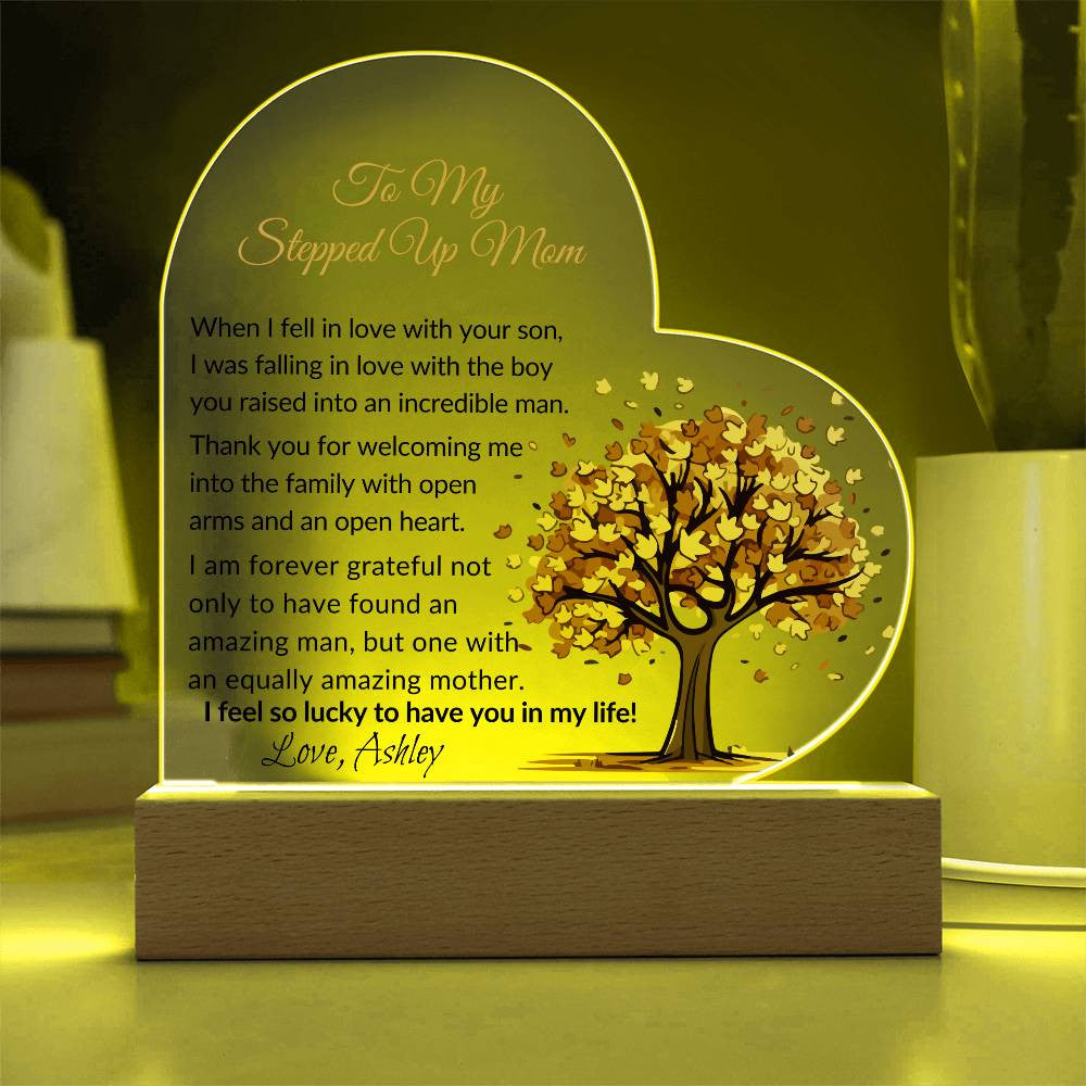 Stepped Up Mom Acrylic Heart Plaque Gift