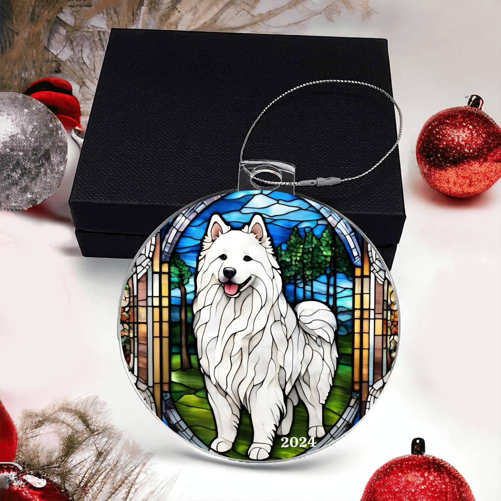 Great Pyreense Dg faux Stained Glass Round Ornament