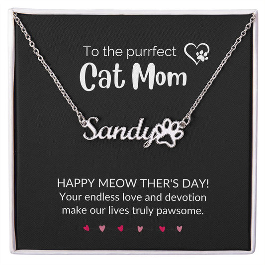 Cat Mom Paw Print Necklace for Mother's Day-FashionFinds4U
