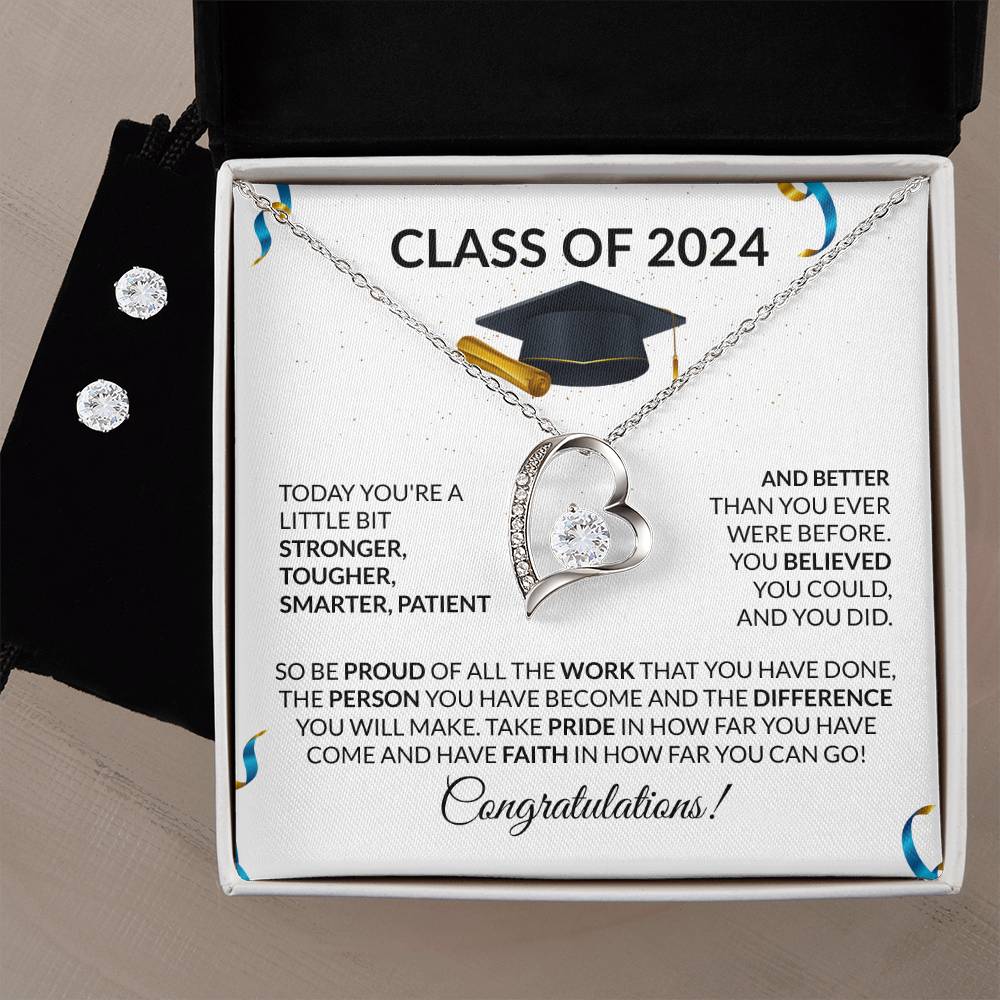 Class of 2024 Graduation Heart Necklace and Earring Gift Set-FashionFinds4U